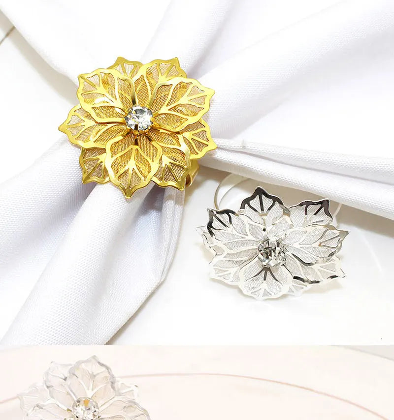 6pcs Metal Rings Napkin Holder Dinner Petals Dining Napkin Rings Anniversary Wedding Party Accessories Dinner Table Decoration