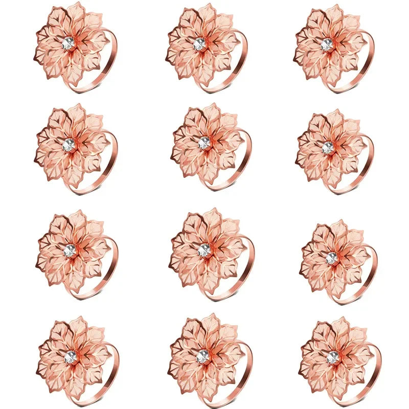 12pcs Back Pattern Wedding Napkin Rings Table Decoration Hollow Out Family Gatherings Everyday Use Napkin Buckle Holder