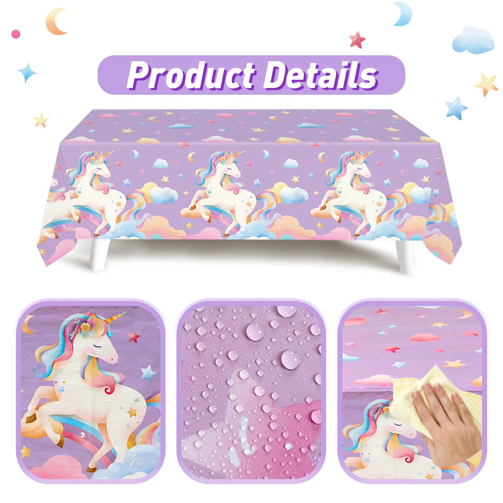 Rainbow Unicorn PE Tablecloth Happy Unicorn Theme Birthday Party Decorations Kids Favors Table Cover Girls Baby Shower Supplies