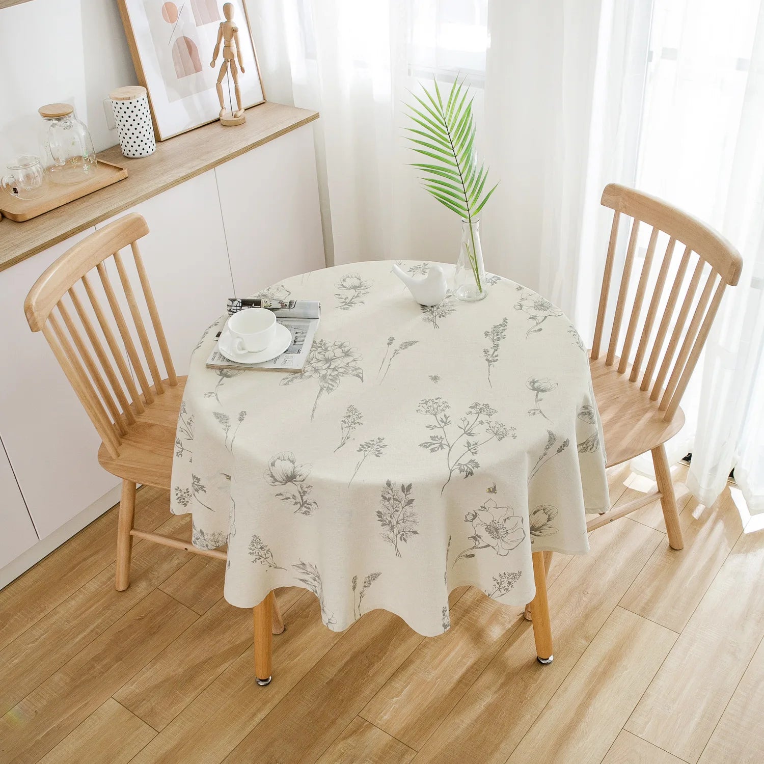 Fern Print Round Tablecloth, Cotton Linen Round Table Cover for Kitchen Dining Room Farmhouse Decorative Indoor Outdoor Use