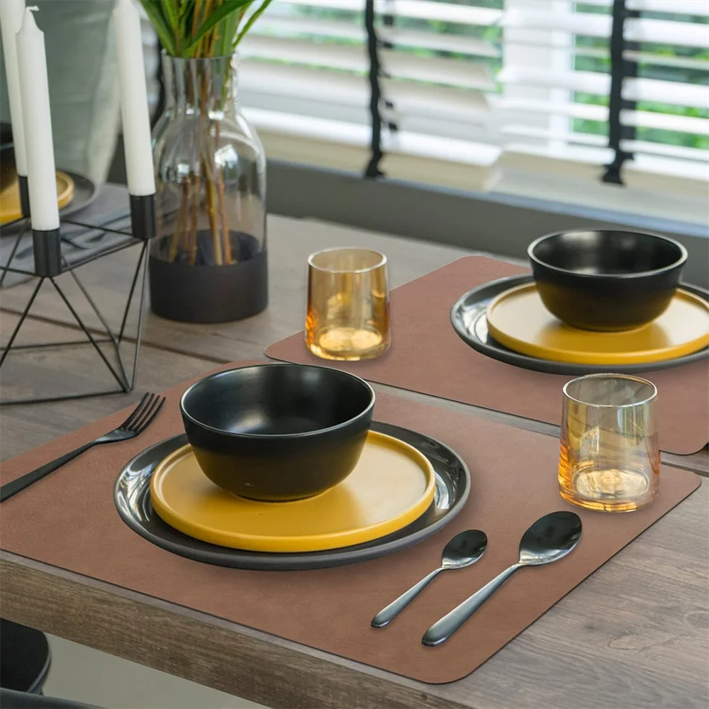 Faux Leather Placemats Set of 1/4/6pcs ,Heat Resistant Non-Slip Waterproof,Double-Sides,Kitchen Dining PU Table Place Mats