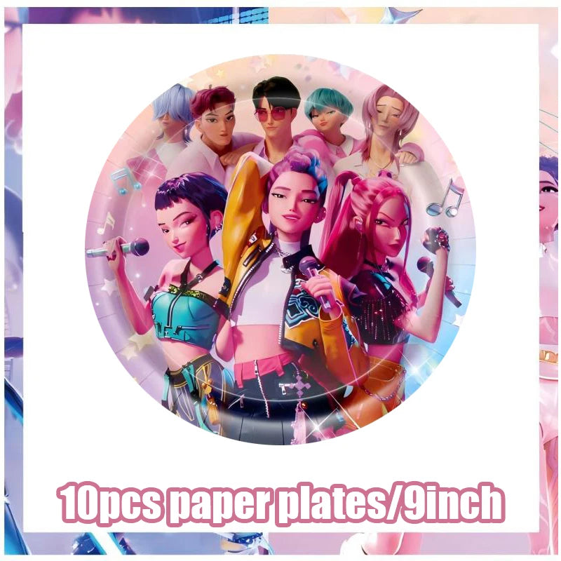 Kpop Demon Hunters Birthday Decorations Saja Boys Purple Napkins Plates Tableware Kpop Demon Hunter Birthday Party Favors Supply