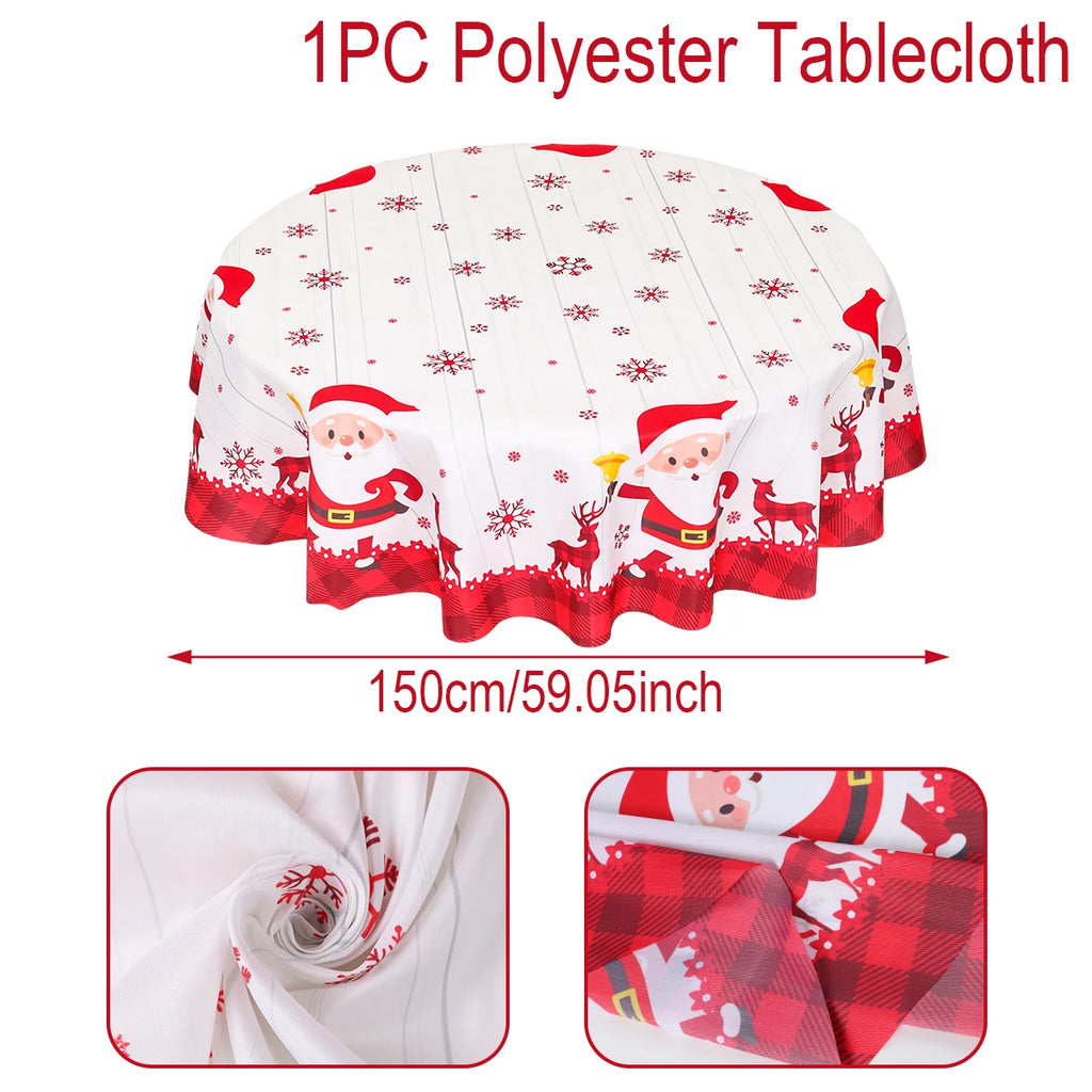 Christmas Polyester Round Tablecloth 2025 Merry Christmas Decoration For Home Xmas Gift Navidad New Year 2026 Dining Table Cover