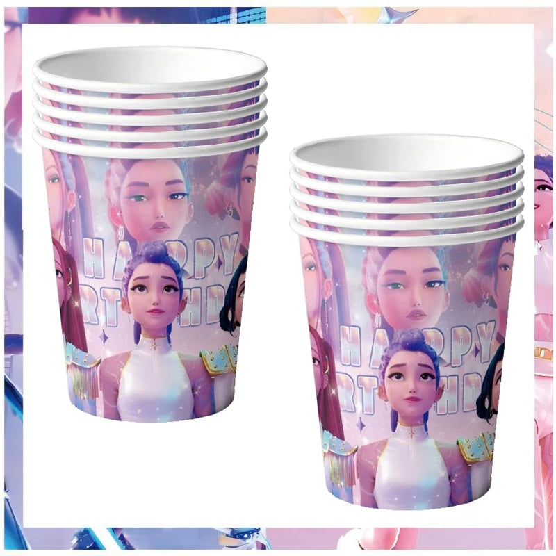 Kpop Demon Hunters Birthday Decorations Saja Boys Purple Napkins Plates Tableware Kpop Demon Hunter Birthday Party Favors Supply