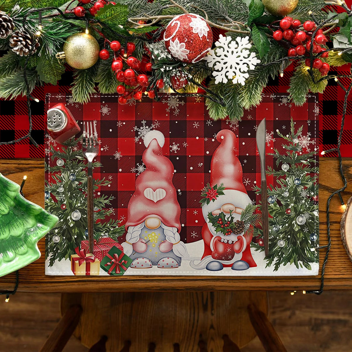 1/4/6pcs Christmas placemat, retro Christmas tree Santa Claus pattern dining table anti slip insulation mat,