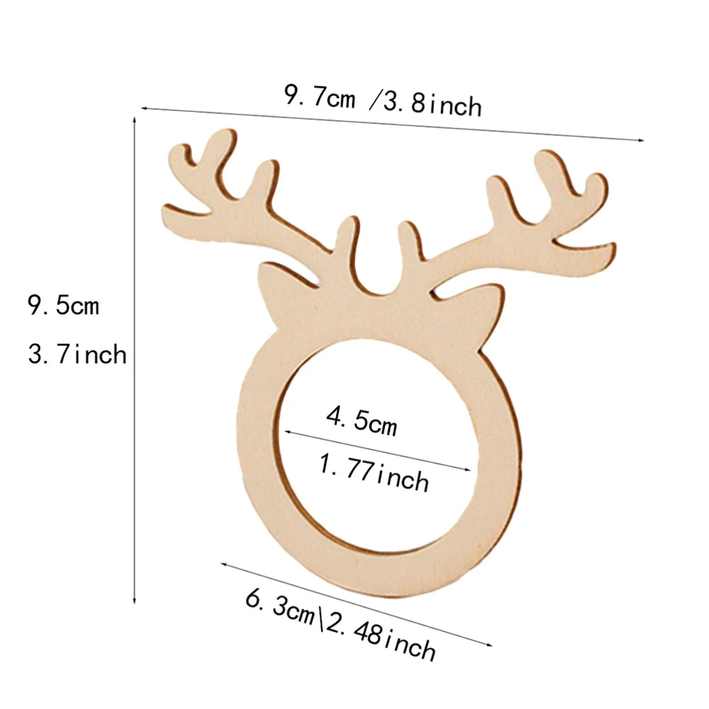 10pcs Wooden Christmas Napkin Rings Reindeer Antlers Napkin Rings Napkin holders Christmas Dinner Table Party Napkin Holder