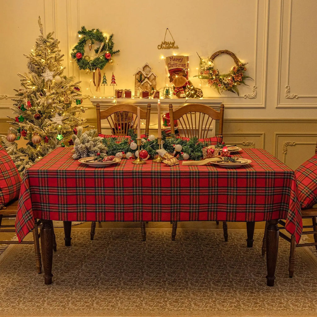 Christmas Checkered Tablecloth Rectangular - Red Buffalo Plaid Linen Cotton, Xmas Farmhouse Decor