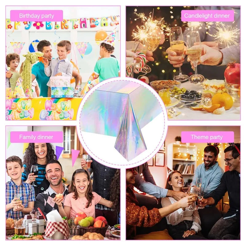 Tablecloth For Table Nappe De Table Tablecloth Birthday Holographic Shiny Iridescent Laser Disposable Covers Party Decorations