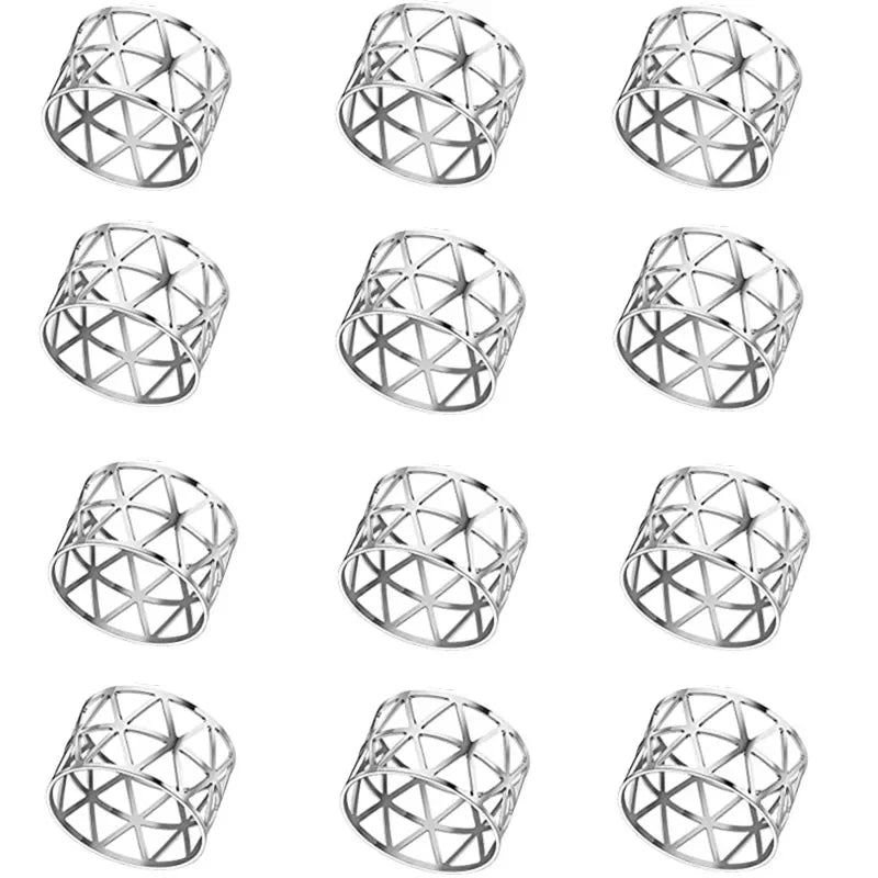 12pcs Back Pattern Wedding Napkin Rings Table Decoration Hollow Out Family Gatherings Everyday Use Napkin Buckle Holder
