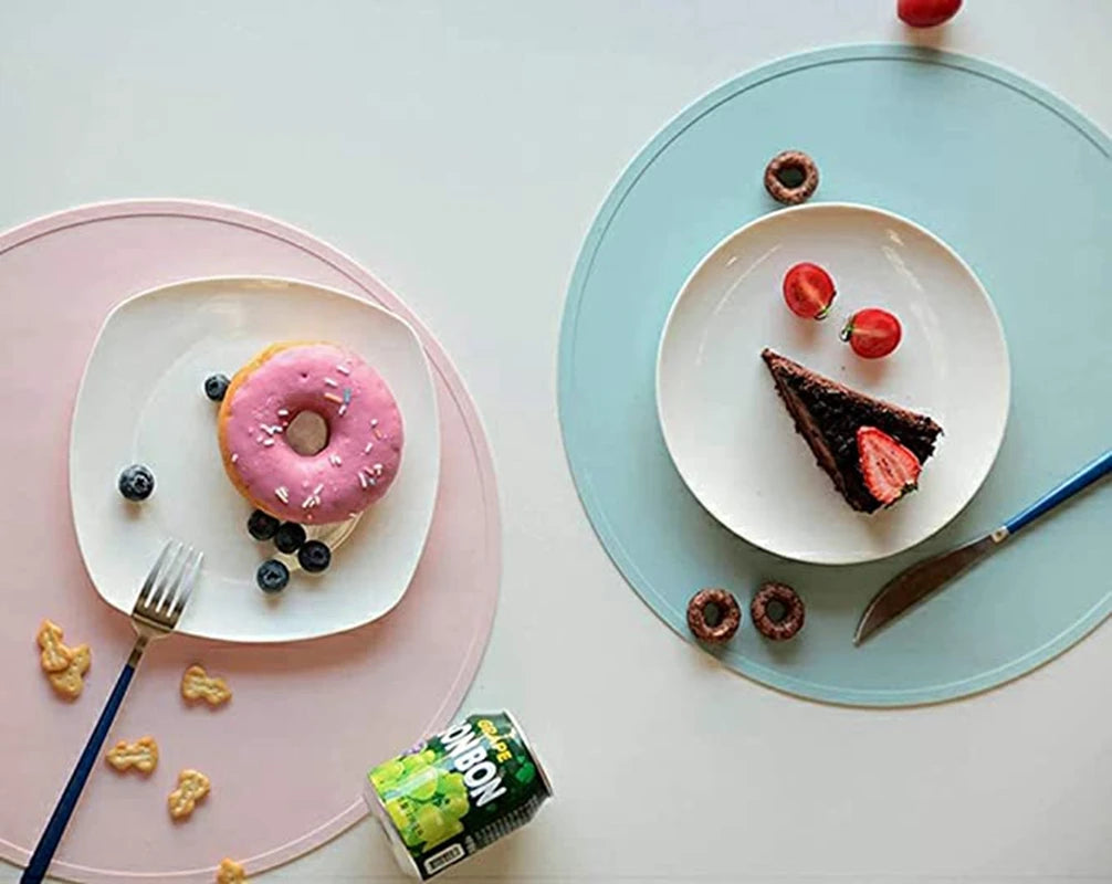 1/4/6Pcs Round Silicone Placemats for Dinner Table Non-Slip Heat Resistant Tableware Pads Mats for Kitchen Dining Patio 식탁매트