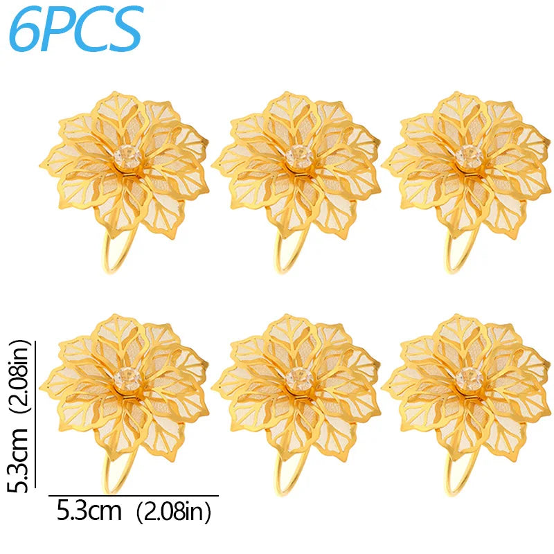 6pcs Metal Rings Napkin Holder Dinner Petals Dining Napkin Rings Anniversary Wedding Party Accessories Dinner Table Decoration