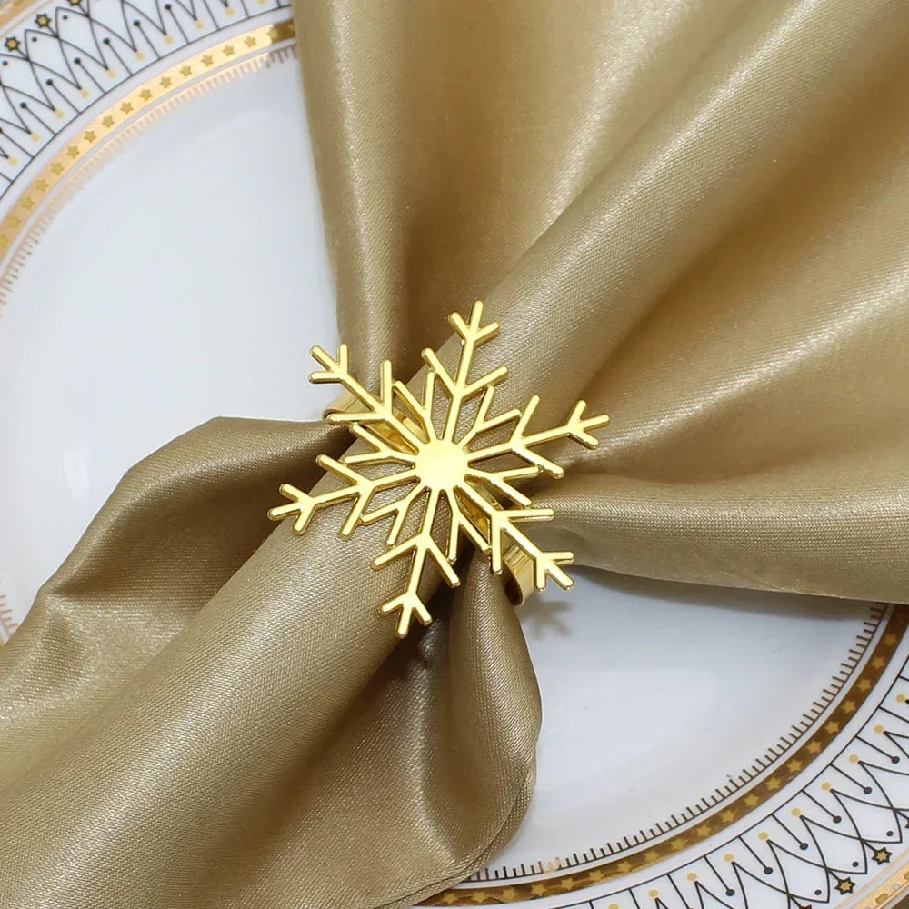6Pc Silver/Gold Snowflake Napkin Rings Dinner Napkin Rings Holder for Christmas Holiday New Year Wedding Party Table Decoration