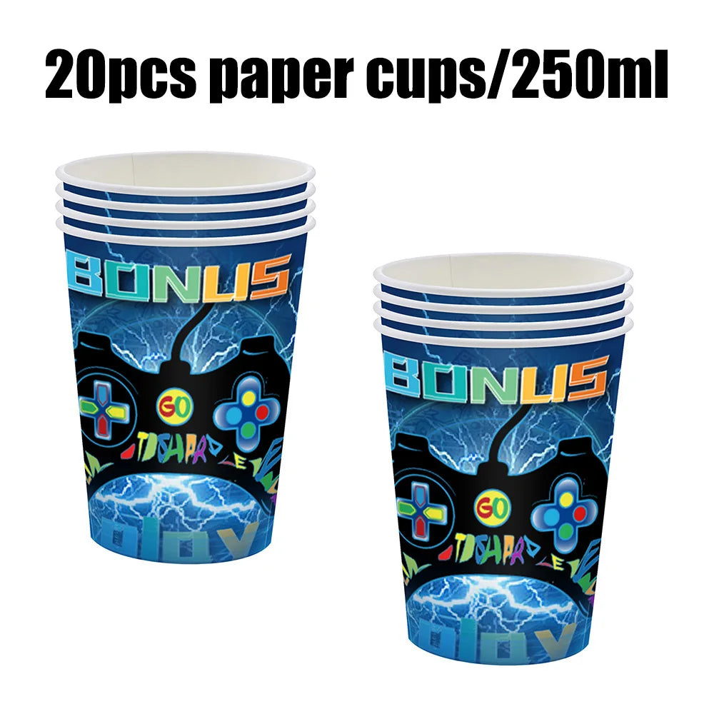 Video Game Birthday Party Favors New Paper Black White Blue Tableware Happy Birthday Plates Napkins Background Decorations Kits