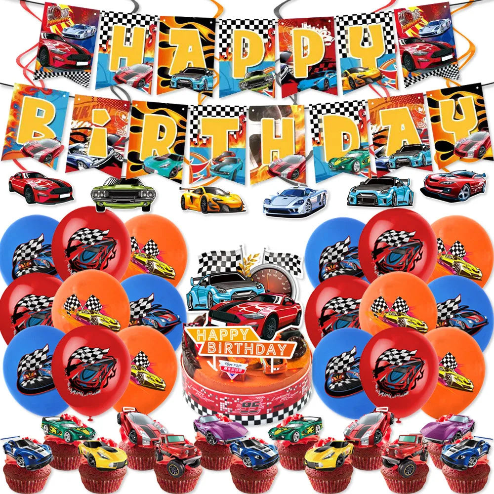 Racing Themed Boy Birthday Party Disposable Tableware Paper Cup Plate Napkin Tablecloth For Kids Baby Shower Decoration Supplies