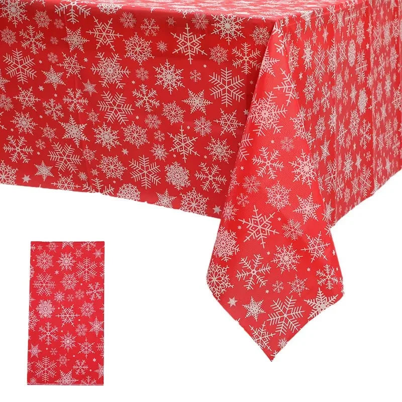 3PCS/Set Disposable Christmas Snowflake Tablecloth Plastic Red Green Buffalo Plaid Table Cover for Christmas Holiday Party Decor