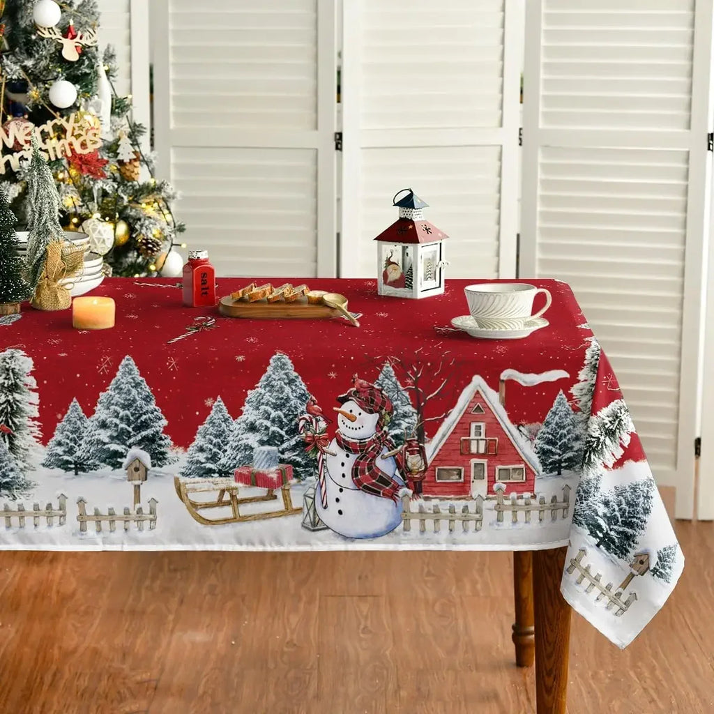 Christmas Snowman Xmas Tree Tablecloth Winter Xmas Party Decor Reusable Waterproof Tablecloth for Table Navidad Decorations 2025