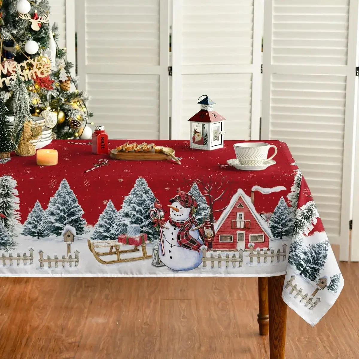 Christmas Snowman Xmas Tree Tablecloth Winter Xmas Party Decor Reusable Waterproof Tablecloth for Table Navidad Decorations 2025