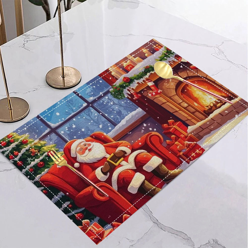 4/6/8Pcs Christmas Placemats Decorative Holiday Table Pad Seasonal Xmas Decor Farmhouse Indoor Vintage Table Mat Deor