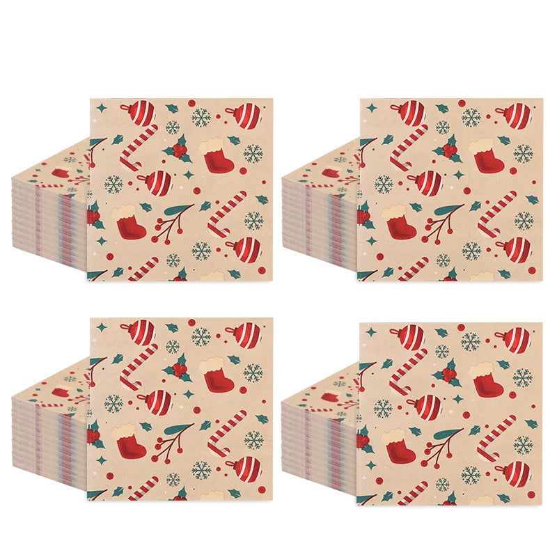 20Pcs Merry Christmas Design Printed Napkins Guest Towels Disposable Premium Dinner Napkins For Christmas Parties New Year Decor