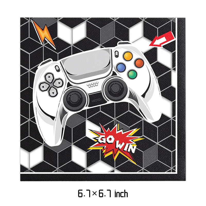 Video Game Birthday Party Favors New Paper Black White Blue Tableware Happy Birthday Plates Napkins Background Decorations Kits