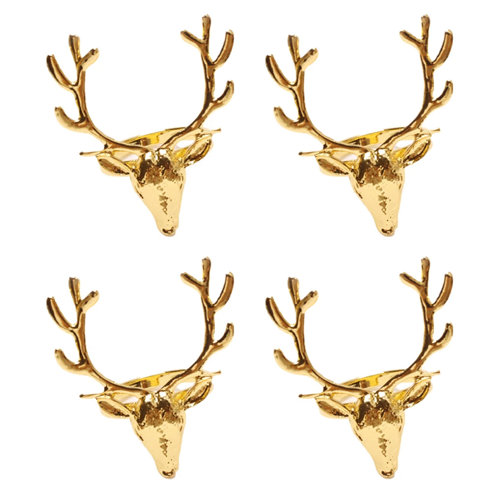 4Pcs Deer Napkin Rings Christmas Elk Head Napkin Rings Holders Alloy Reindeer Napkin Buckle Xmas Thanksgiving Dining Table Decor