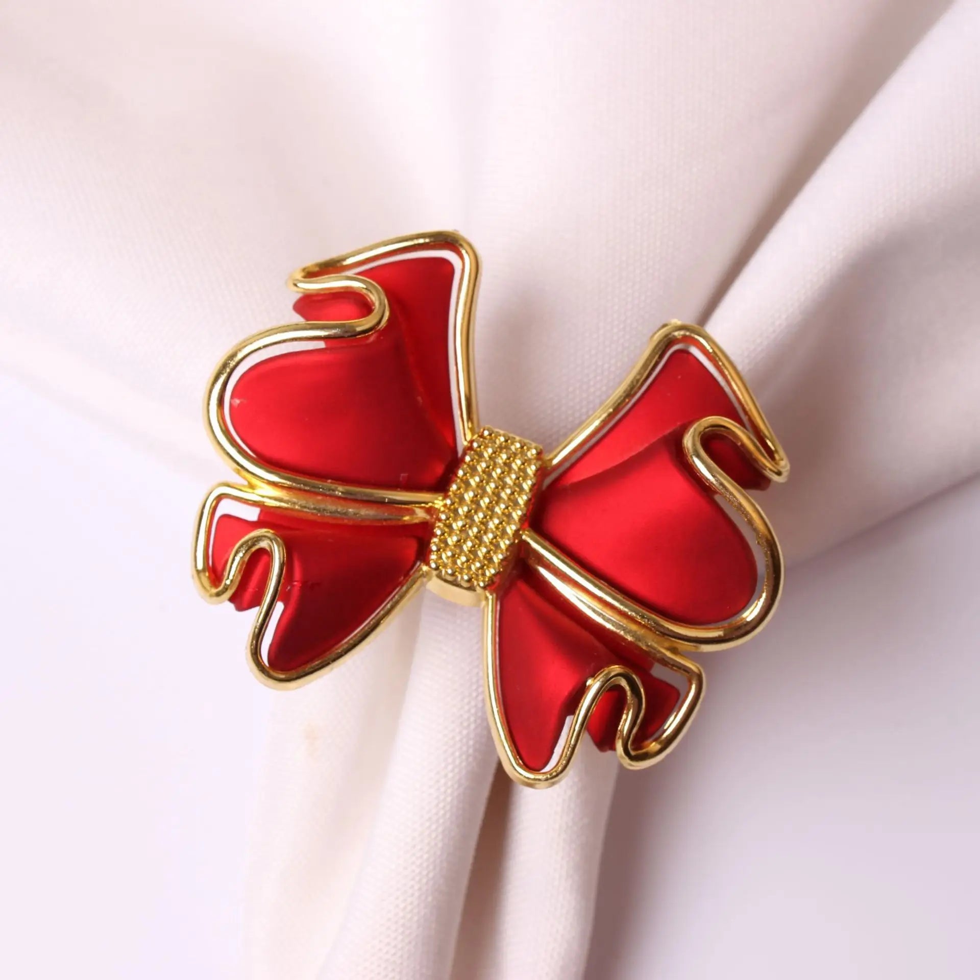 Christmas Bow Tie Napkin Rings Set of 6, Holiday Metal Red Napkins Holder Buckles for Winter Festive, Christmas, Banquet, Party