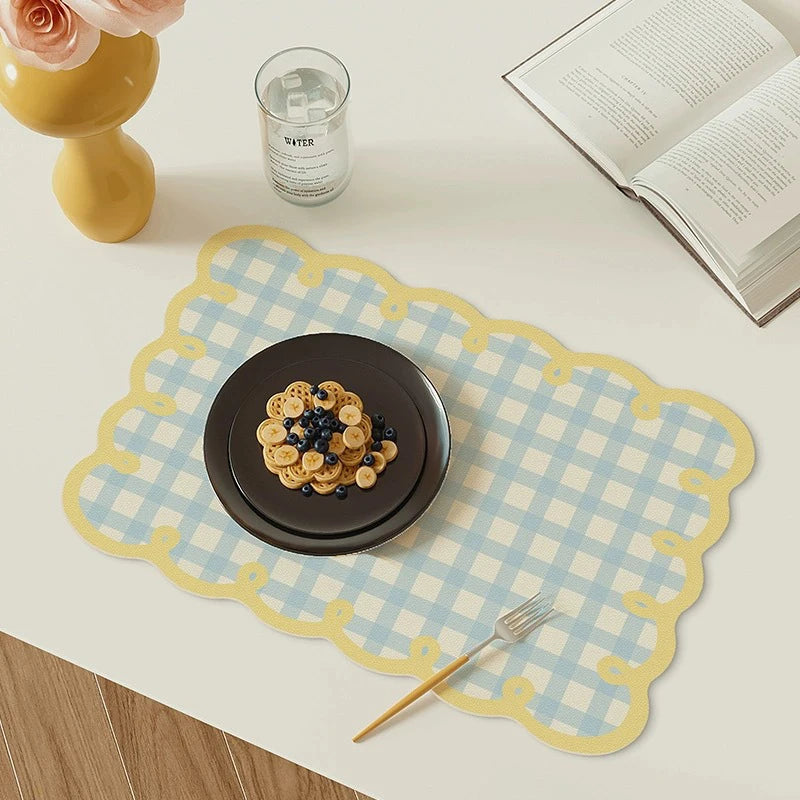 Dining Room Placemats Dopamine Grid Oil-Proof Waterproof PU Leather Table Mat Heat-resistant Kitchen Tableware Bistro Bar Home