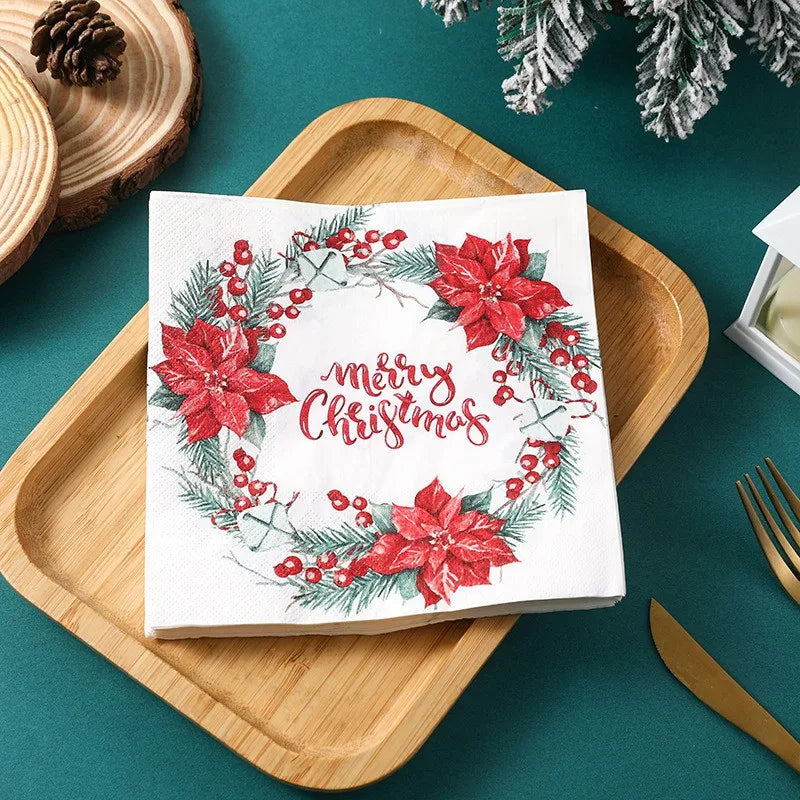 20Pcs/pack 33x33cm Christmas Series Printed Paper Disposable Table Dinner Napkin Tissues Xmas Party Decoration