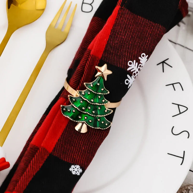 1/6Pcs Christmas Napkin Rings Xmas Tree Ornaments 2025 Christmas Home Kitchen Dinner Table Decoration New Year Party Supplies