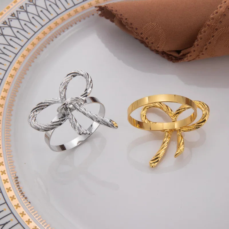 Alloy Bow Tie Napkin Rings Elegant Table Decor for Wedding Banquet Dinner Parties Reusable Metal Holders Gatherings Accessories