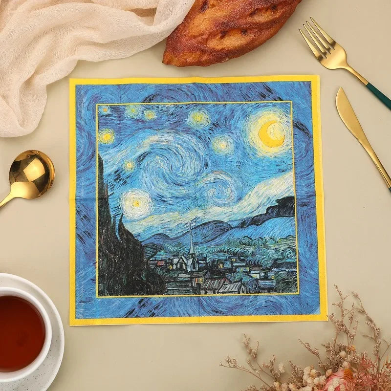 20pcs 25cm 3Layer Blue Starry Night Printed Napkins Birthday Party Disposable Atmosphere Paper DIY Decoupage Paper