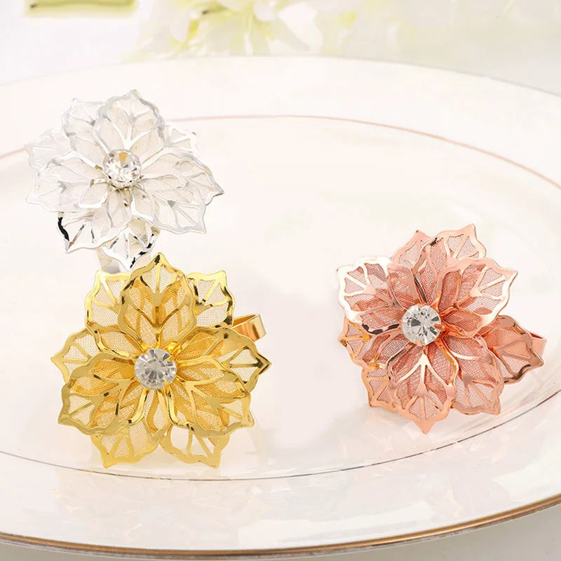 6pcs Metal Rings Napkin Holder Dinner Petals Dining Napkin Rings Anniversary Wedding Party Accessories Dinner Table Decoration