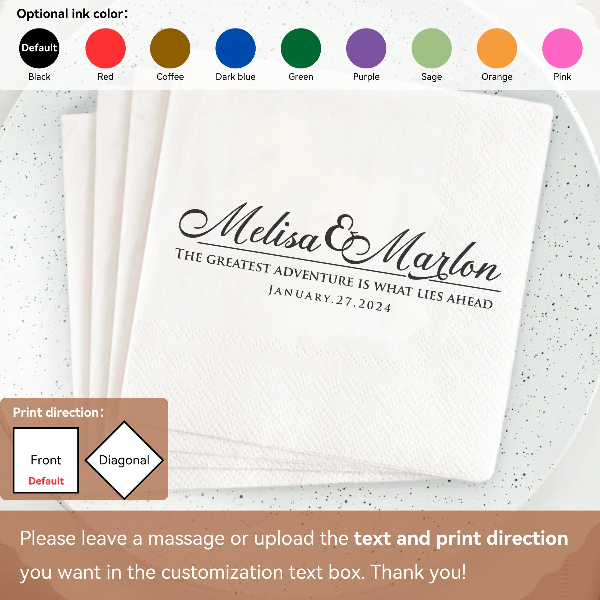 Personalized Paper Napkins for Wedding Custom Napkins of Your Text 50-500pcs Disposable Napkins for Cocktail Party Hen Party