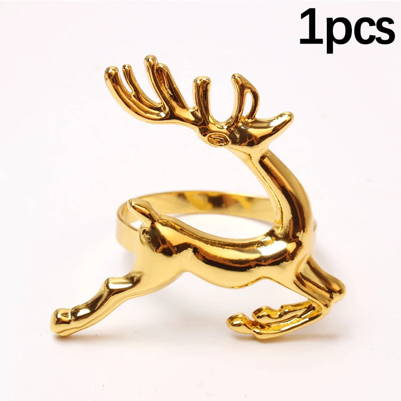 Gold Christmas Elk Napkin Rings Dining Table Ornament Napkin Buckles for Wedding Thanksgiving Easter Christmas