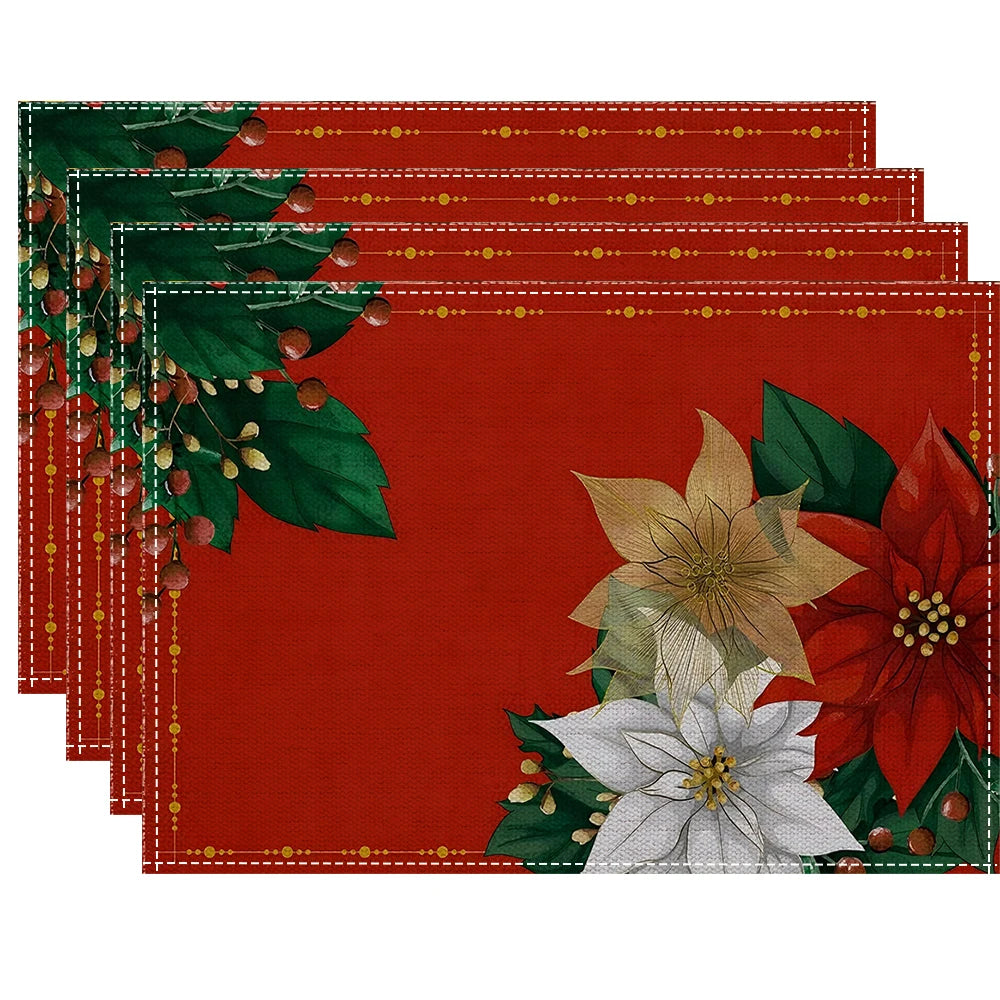 Christmas Floral Placemats Tableware Mat Christmas Decorations for Home Kitchen Xmas Navidad Noel NewYear Table Decor