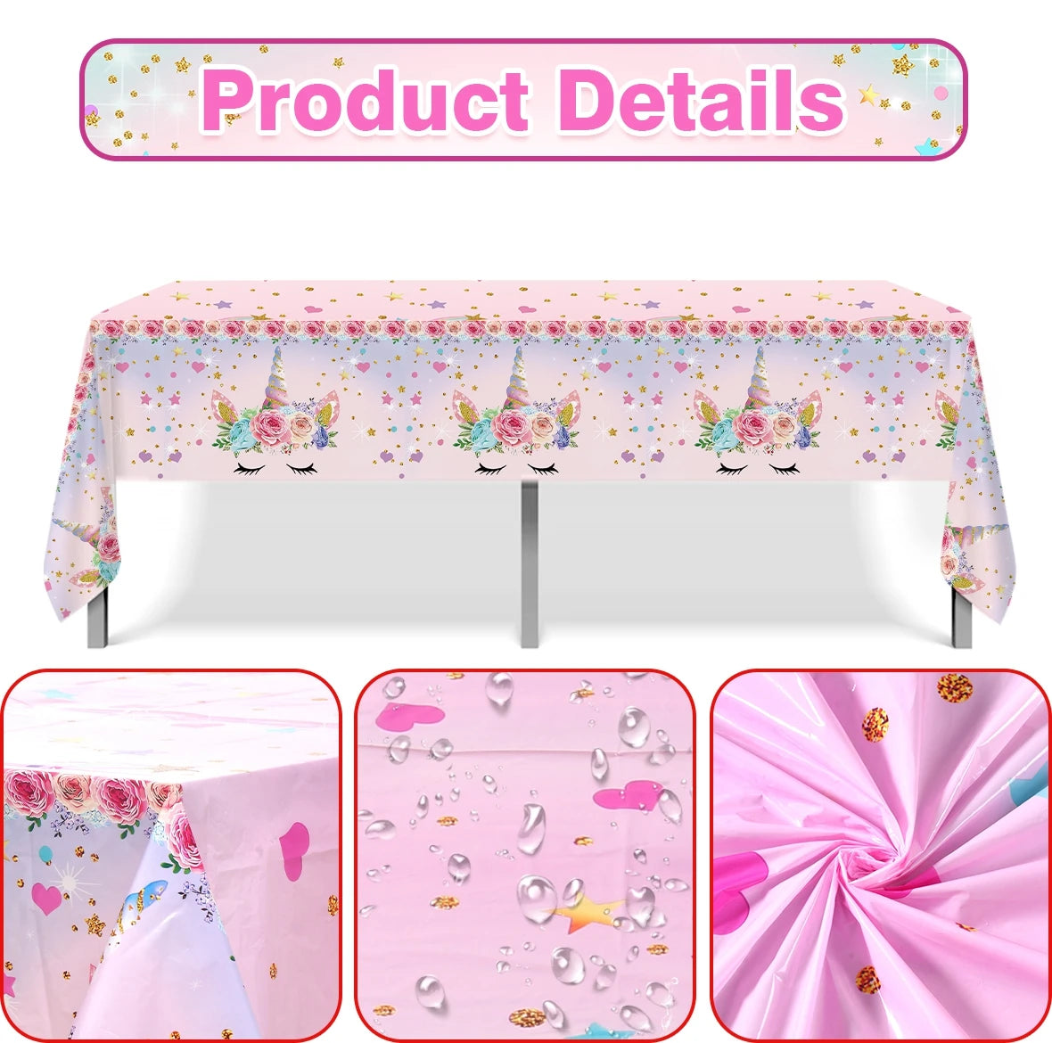 Rainbow Unicorn PE Tablecloth Happy Unicorn Theme Birthday Party Decorations Kids Favors Table Cover Girls Baby Shower Supplies