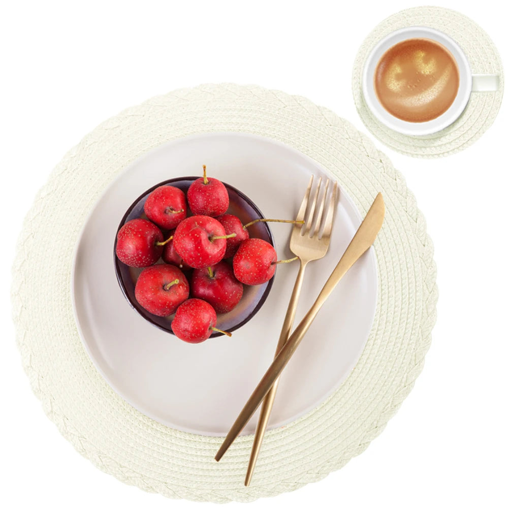 Set of 6 Round Braided Placemats 34CM Table Mats for Dining Tables Christmas Halloween Woven Washable Non-Slip Place mats