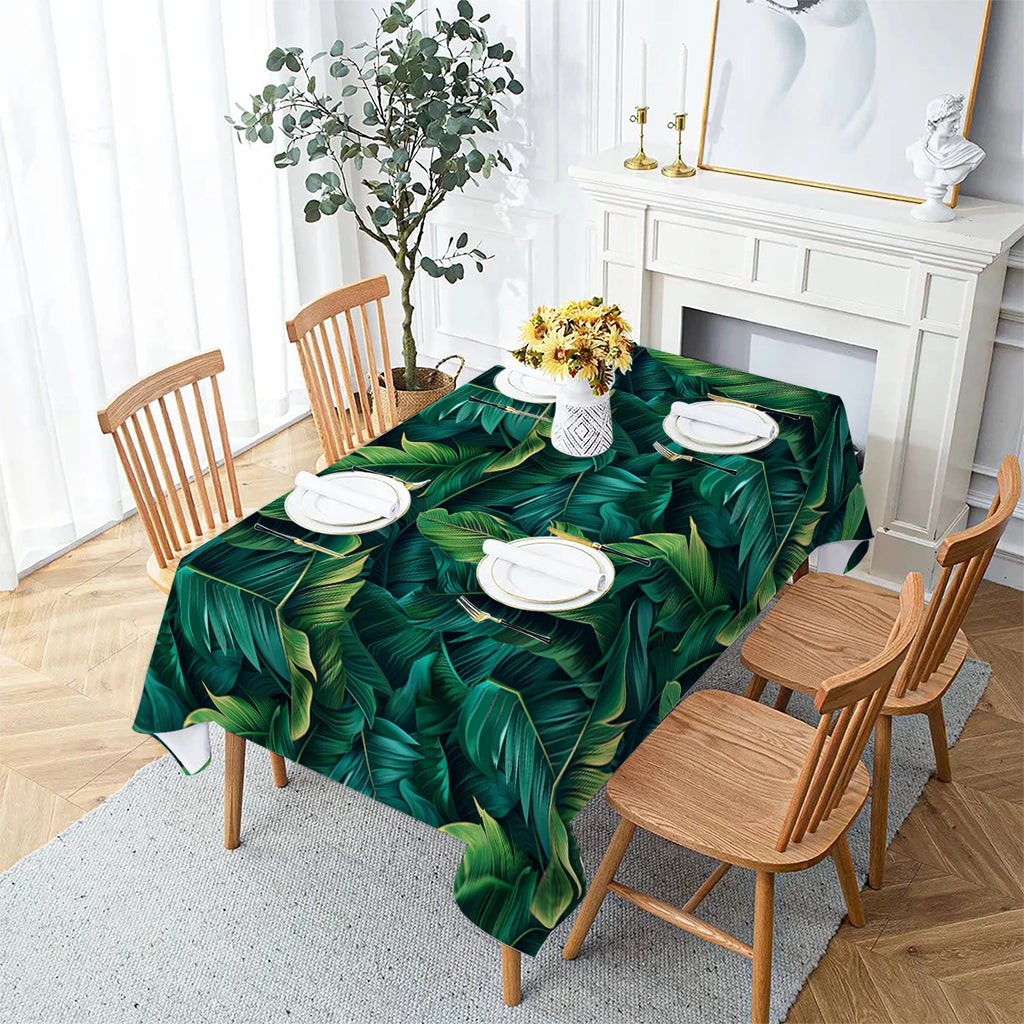 Floral Leaves Palm Leaves Printing Rectangular Waterproof Tablecloths for Table Party Decoration Dining TablesCover Manteles