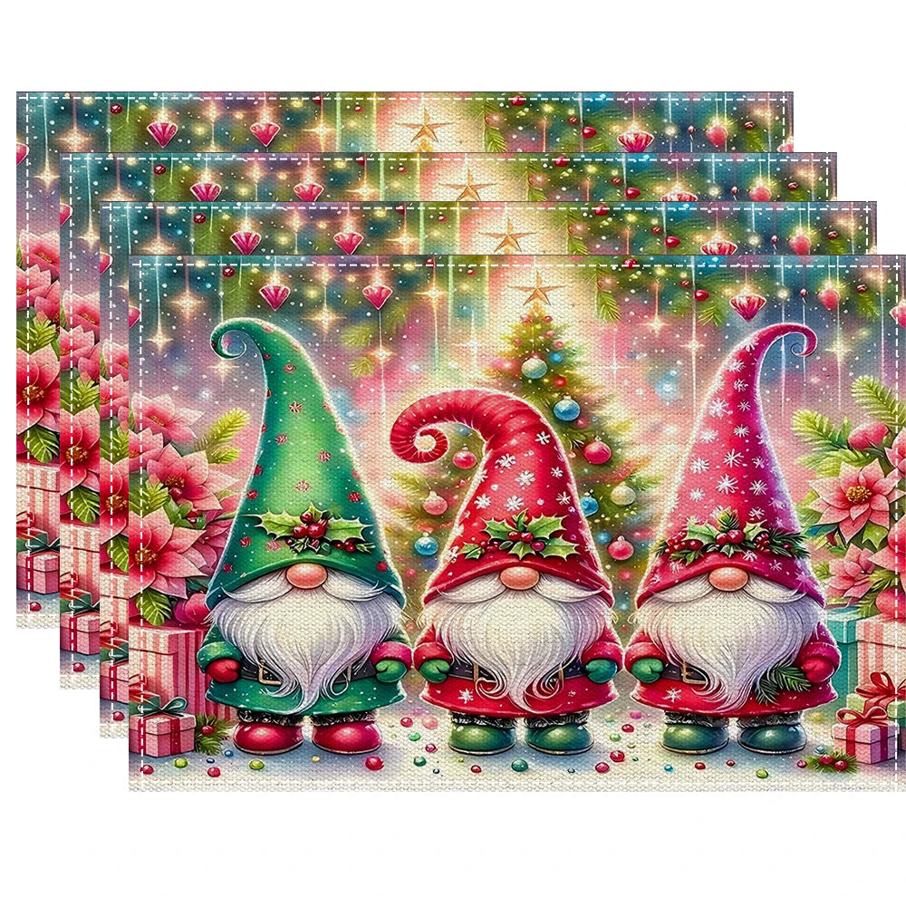 Christmas Gnomes  Placemats Mats Linen Placemats Washable Waterproof Rectangle Table Mat for Kitchen Dining Dinner
