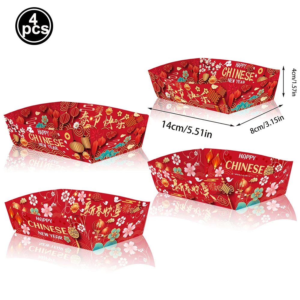 Chinese Spring Festival Banner Gifts Bags Food Tray Napkins Tablecloth Wine Bottle Stickers Happy New Year 2026 Party Decor
