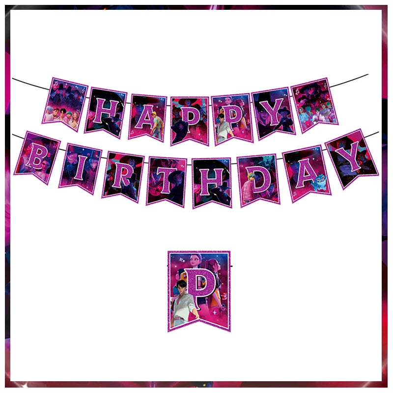 Kpop Demon Hunters Birthday Decorations Saja Boys Purple Napkins Plates Tableware Kpop Demon Hunter Birthday Party Favors Supply