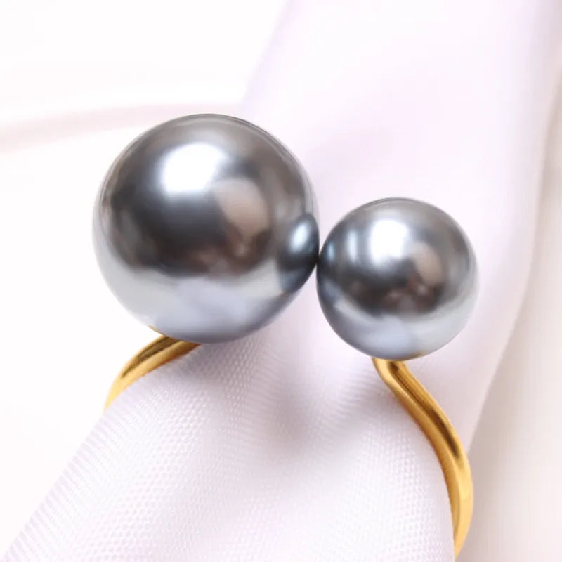 6PCS Napkin Rings For Table Decoration Highlighted Pearls Napkin Holders for Dining Room Birthday Wedding Dinner Table Decor