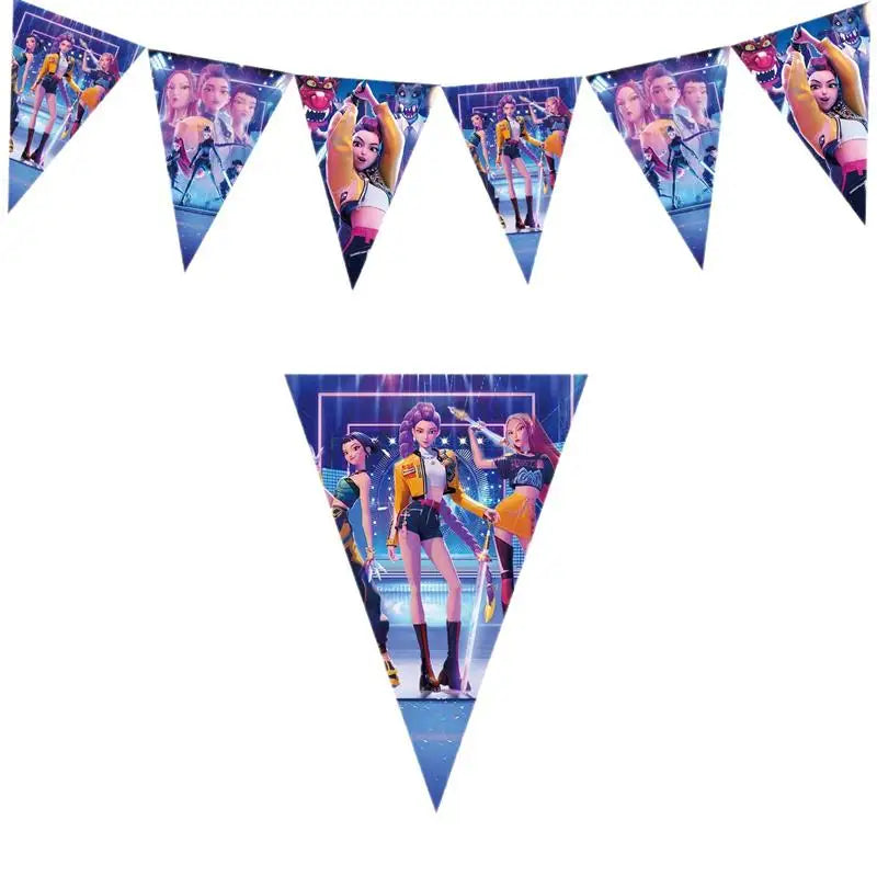 New Anime Demon Hunters Kpop Birthday Decoration Backdrop Ballon Kpop Happy Birthday Theme Plate Cup Napkin Cake Decor For Girl