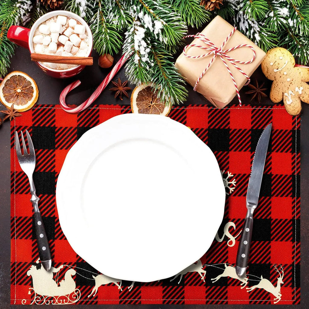 Christmas Meal Mat Christmas Decor Meal Mat Linen Printed Fabric Placemats Snowman Goblin Santa Tree Snowflake Desktop Decor