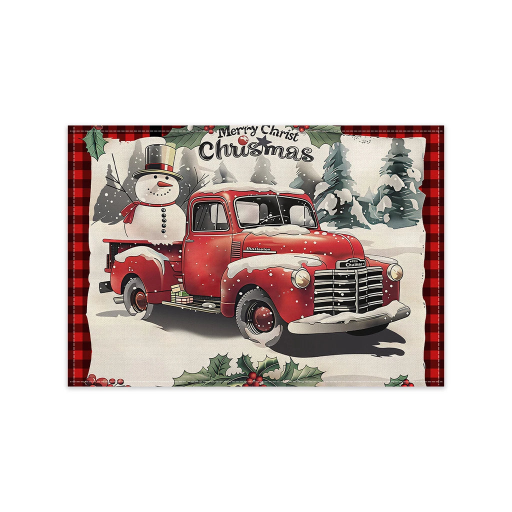 1/4/6pcs Christmas placemat, retro Christmas tree Santa Claus pattern dining table anti slip insulation mat,