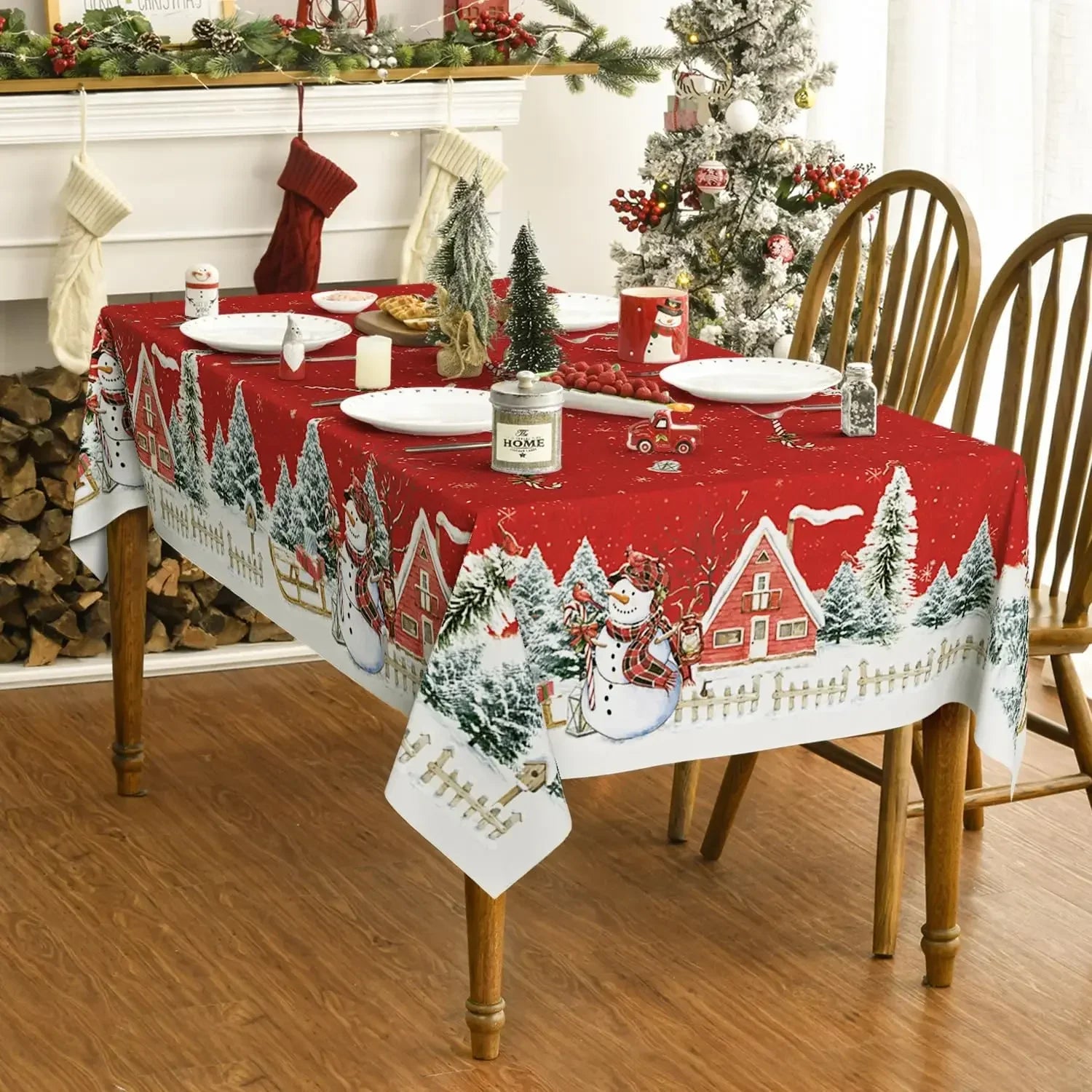 Christmas Snowman Xmas Tree Tablecloth Winter Xmas Party Decor Reusable Waterproof Tablecloth for Table Navidad Decorations 2025