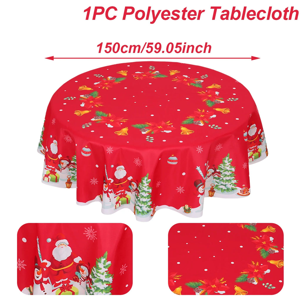 Christmas Polyester Round Tablecloth 2025 Merry Christmas Decoration For Home Xmas Gift Navidad New Year 2026 Dining Table Cover