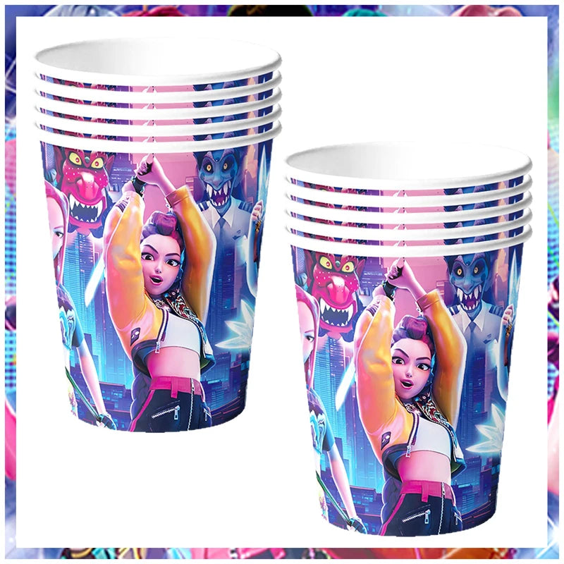 Kpop Demon Hunters Birthday Decorations Saja Boys Purple Napkins Plates Tableware Kpop Demon Hunter Birthday Party Favors Supply