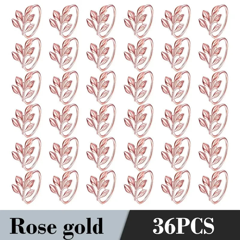 36PCS Vintage Style Leaf Napkin Ring Elegant Tricolor Leaf Napkin Buckle Birthday Wedding Party Banquet Table Decoration