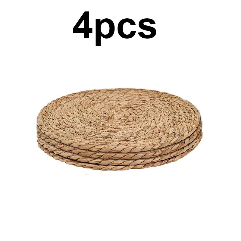 4/8/12pcs Round Woven Placemats Set Boho Rattan Placemat Natural Placemats 12Inch Farmhouse Weave Straw Braided Table Dinner Mat